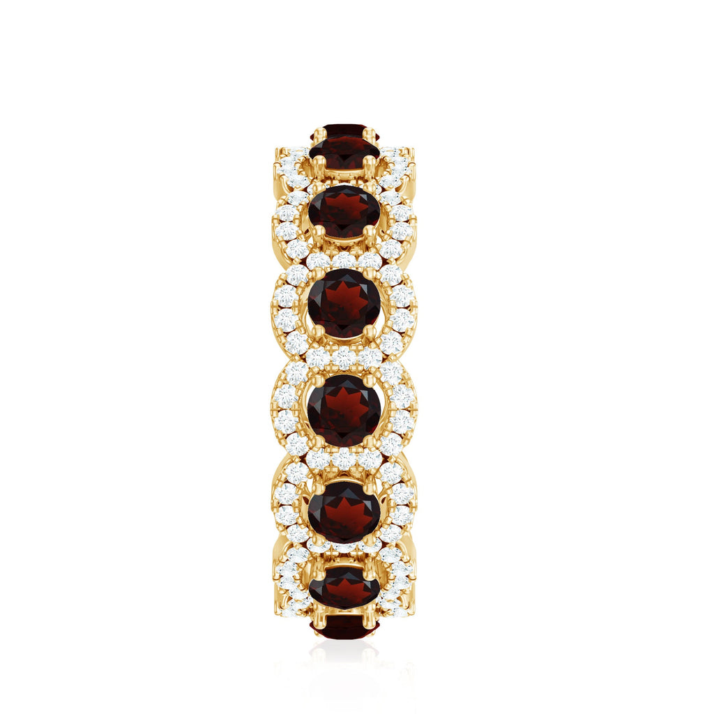 Genuine Garnet Eternity Wedding Band with Moissanite