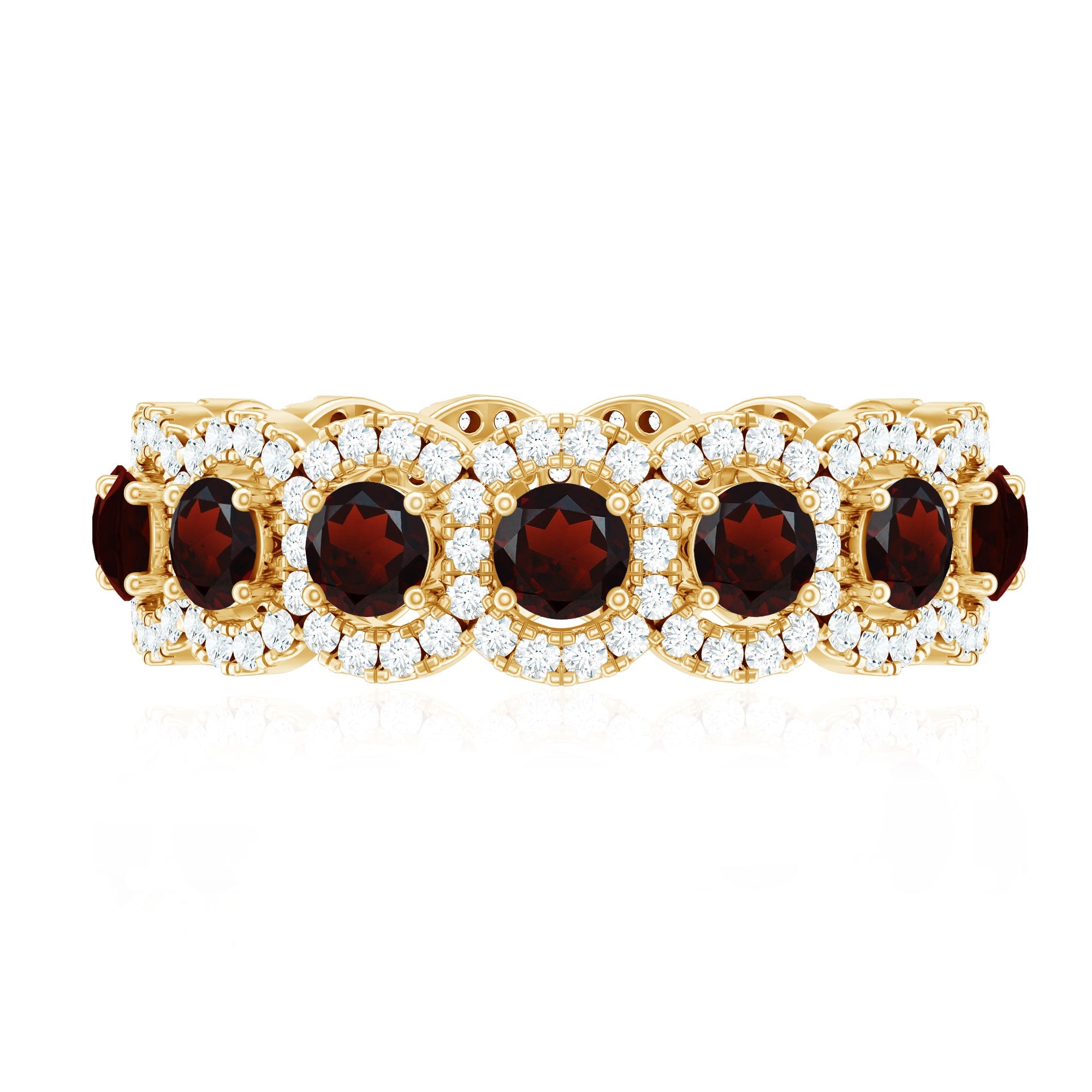 Genuine Garnet Eternity Wedding Band with Moissanite
