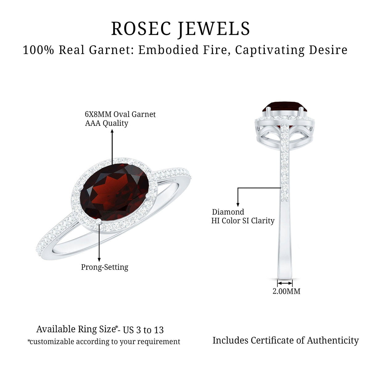 Classic 1.5 Carat Oval Garnet East West Engagement Ring with Diamond