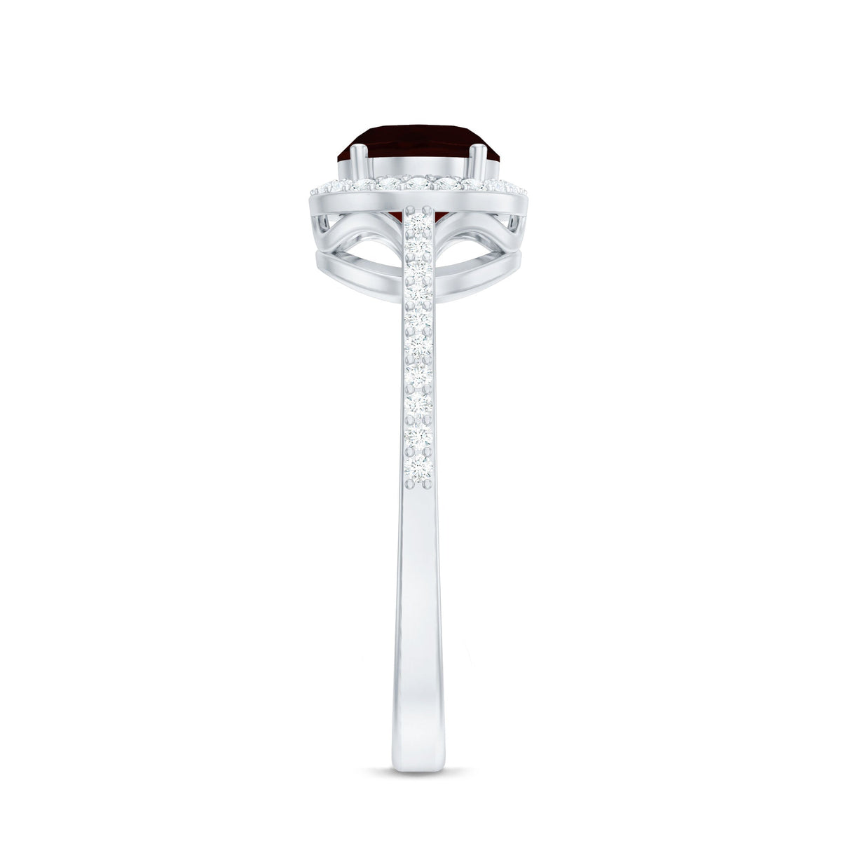 Classic 1.5 Carat Oval Garnet East West Engagement Ring with Diamond