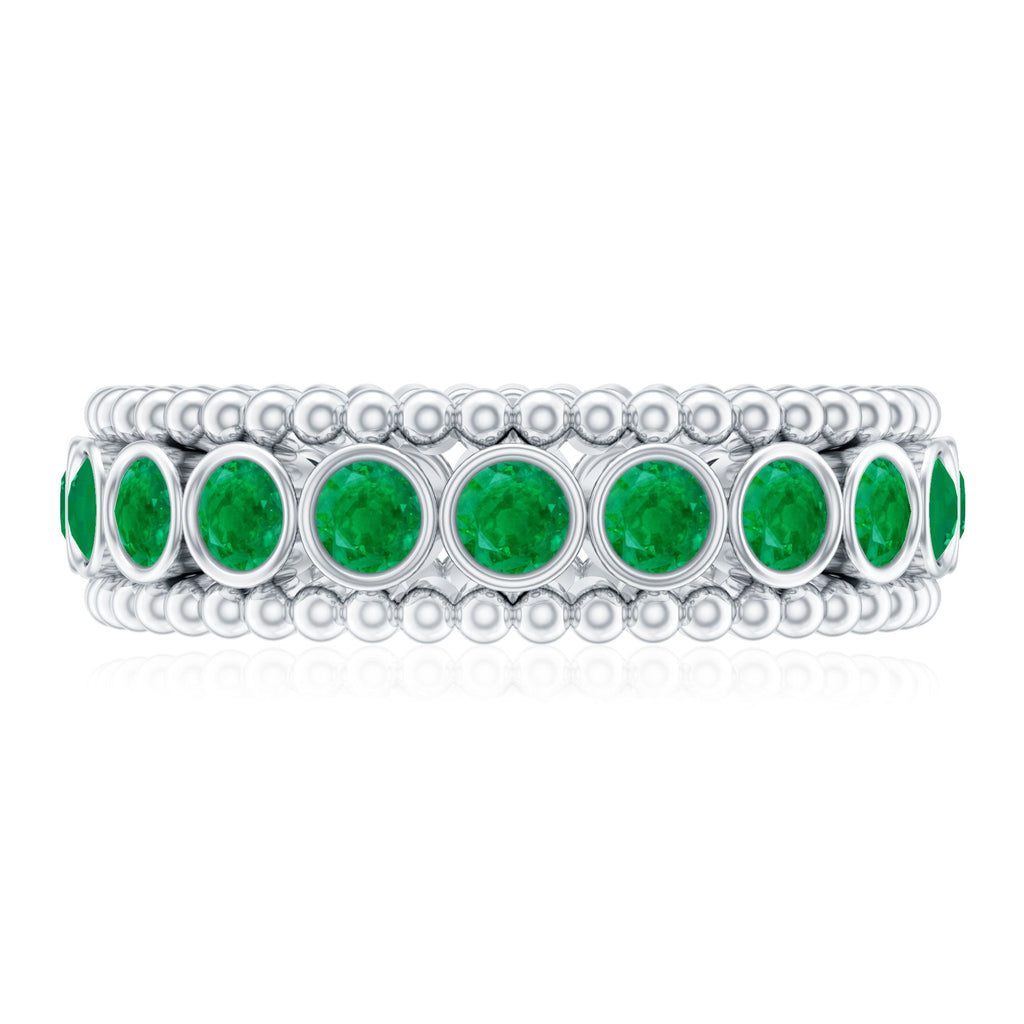 Vintage Inspired Emerald Wedding Band in Bezel Setting