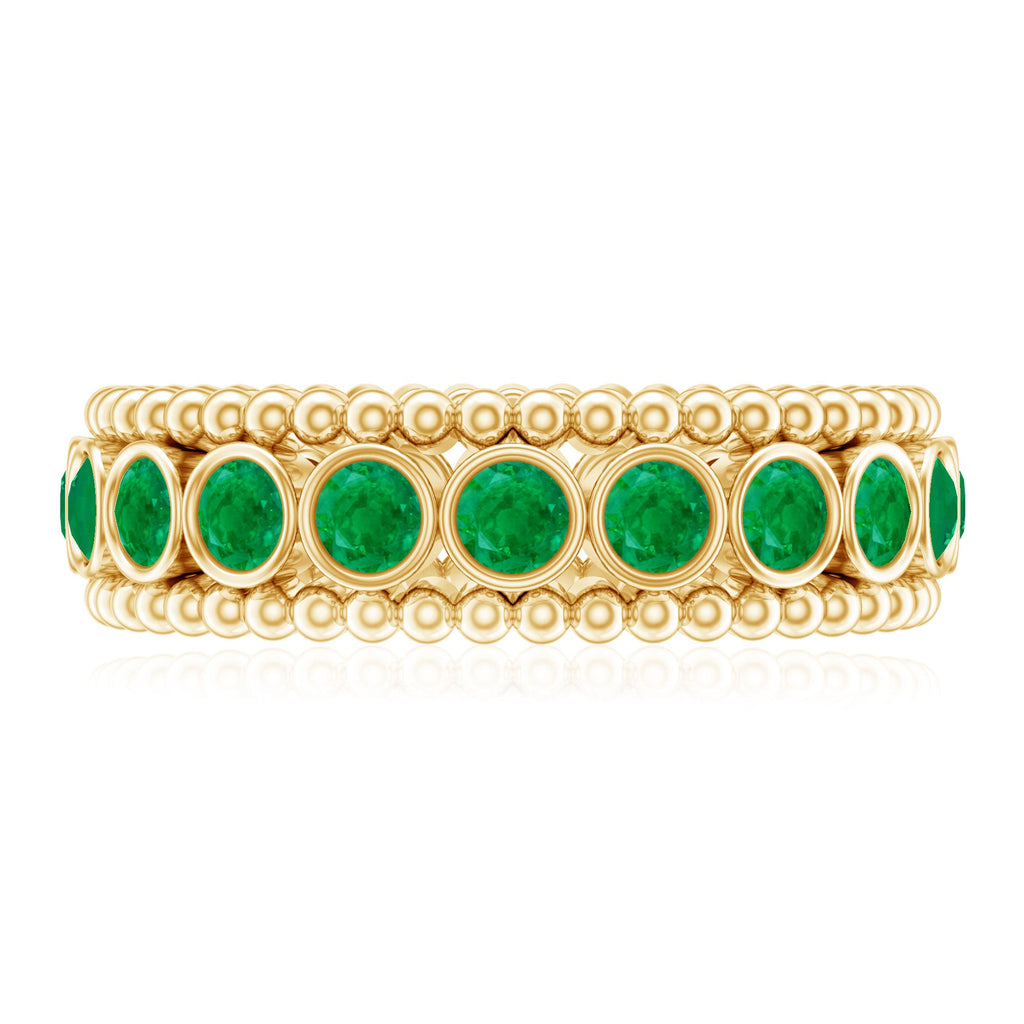 Vintage Inspired Emerald Wedding Band in Bezel Setting