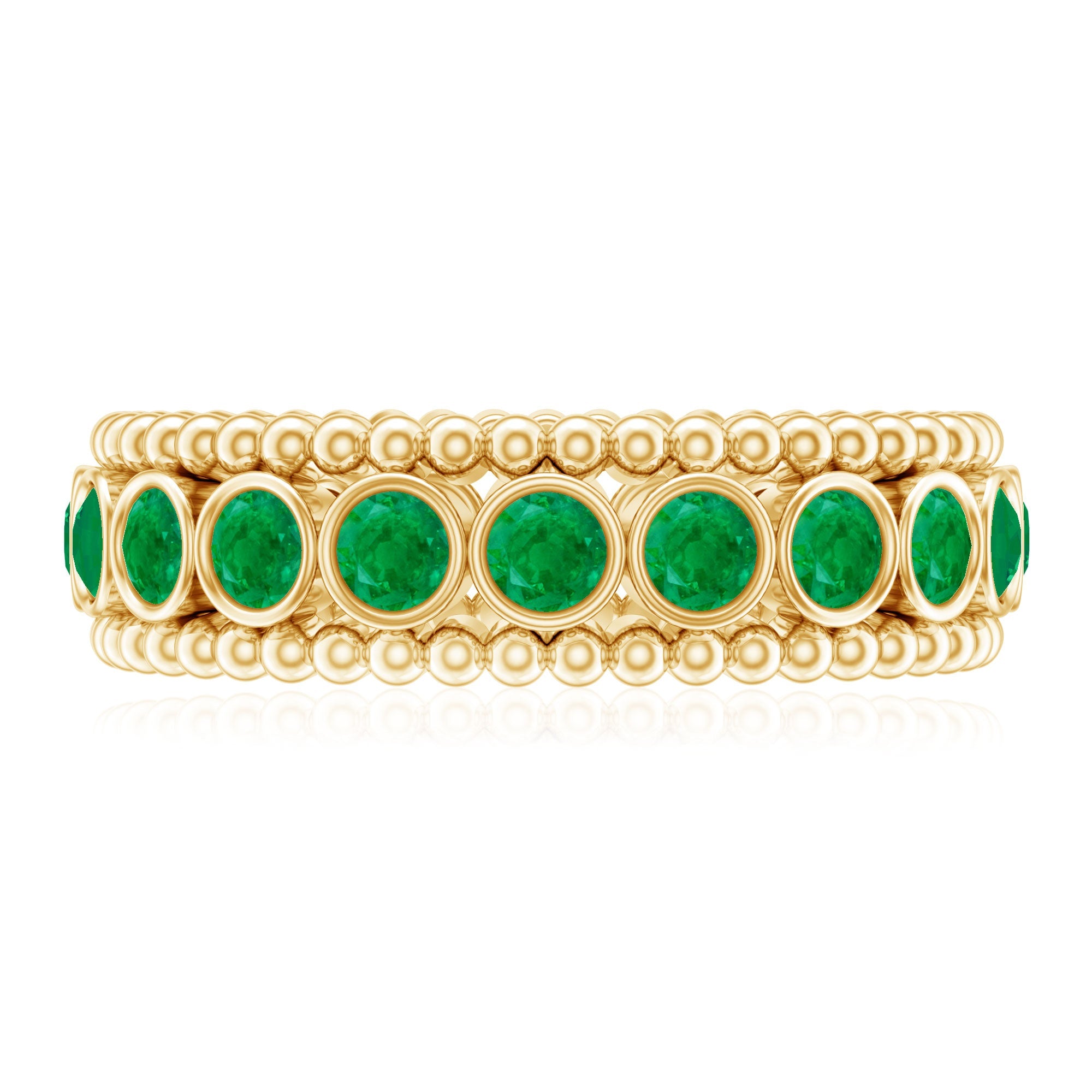 Vintage Inspired Emerald Wedding Band in Bezel Setting