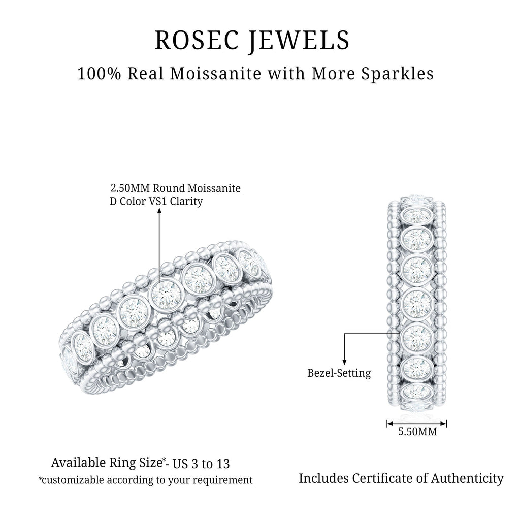 Bezel Set Moissanite Full Eternity Wedding Band with Beaded Detail