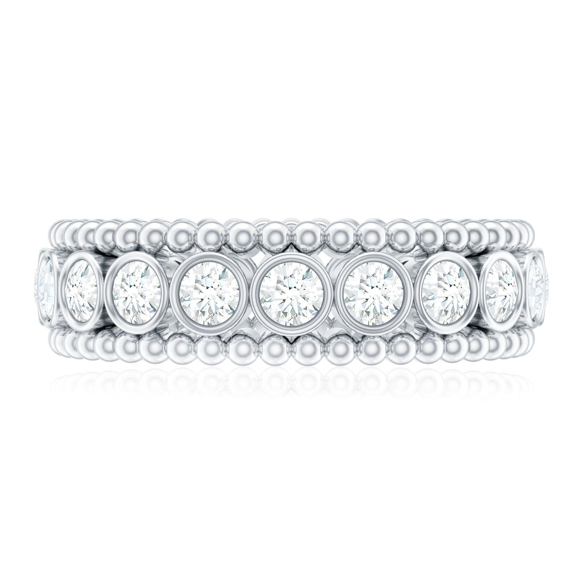 Bezel Set Moissanite Full Eternity Wedding Band with Beaded Detail