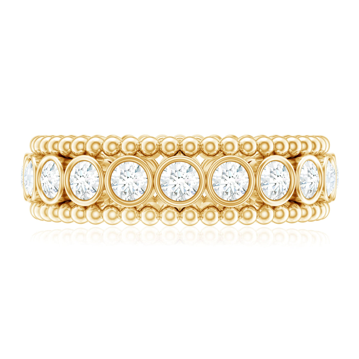 Bezel Set Moissanite Full Eternity Wedding Band with Beaded Detail