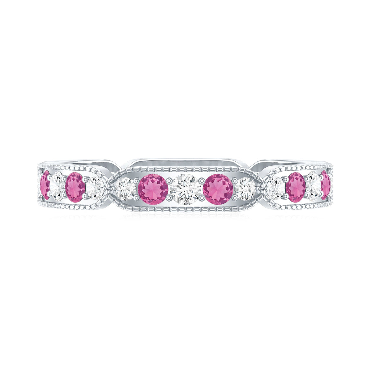 Real Pink Tourmaline and Diamond Eternity Band Ring
