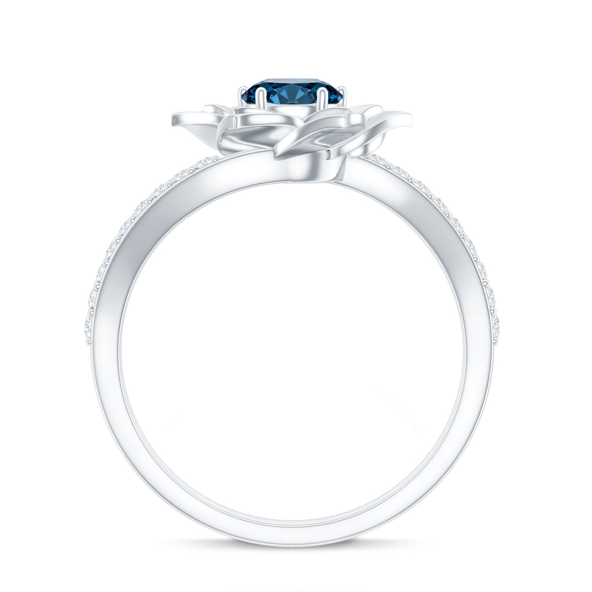 Flower Inspired London Blue Topaz Rose Engagement Ring with Diamond
