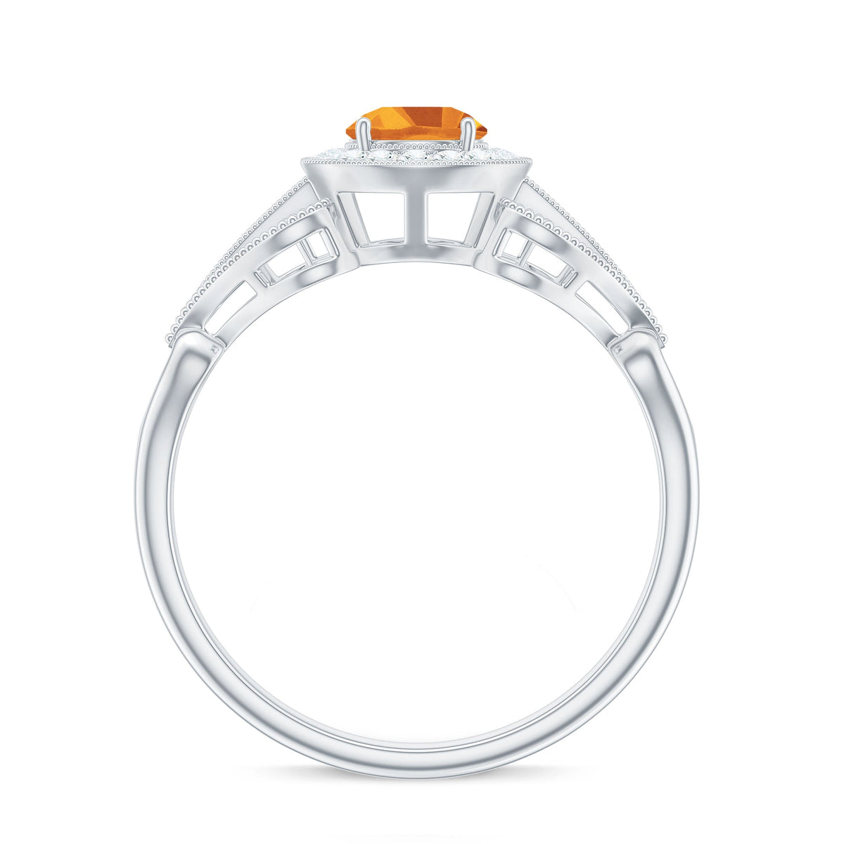 Vintage Style Citrine Engagement Ring with Diamond Halo