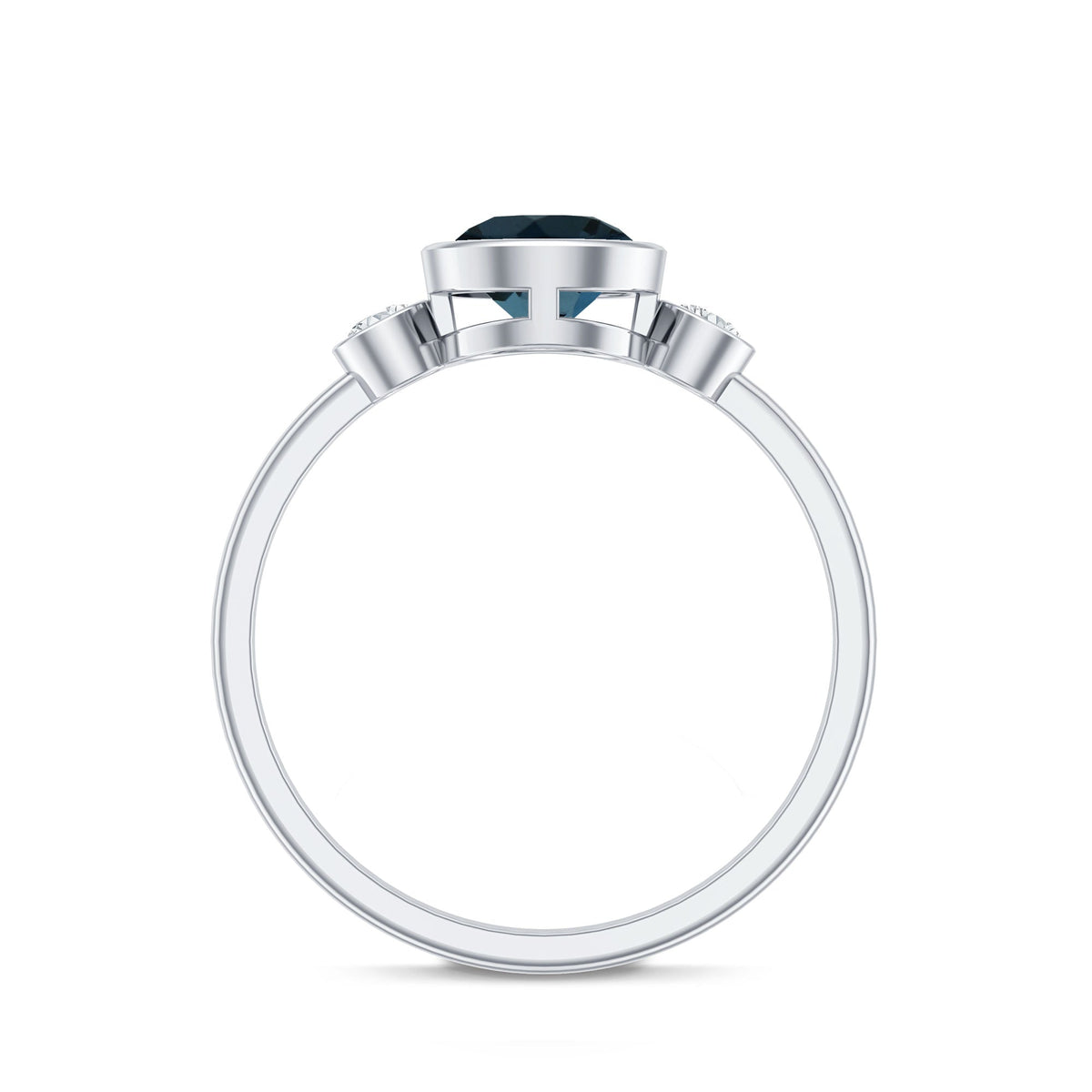 Bezel Set Round London Blue Topaz Solitaire Engagement Ring With Diamond