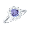 Natural Tanzanite Floral Engagement Ring with Diamond Halo