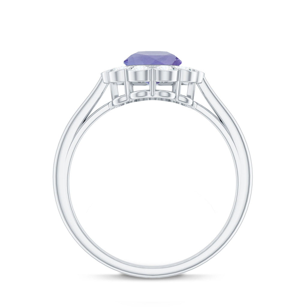 Natural Tanzanite Floral Engagement Ring with Diamond Halo