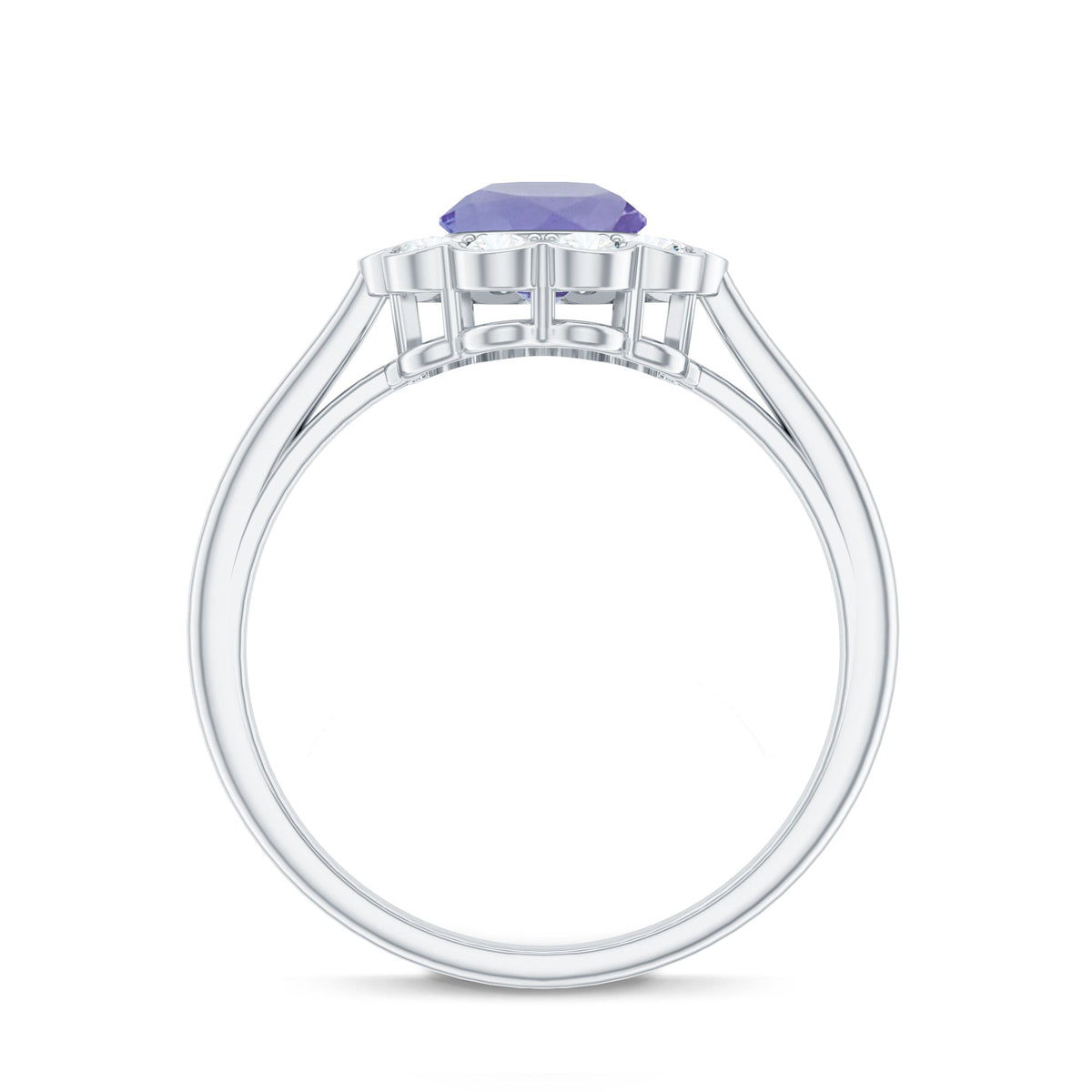 Natural Tanzanite Floral Engagement Ring with Diamond Halo