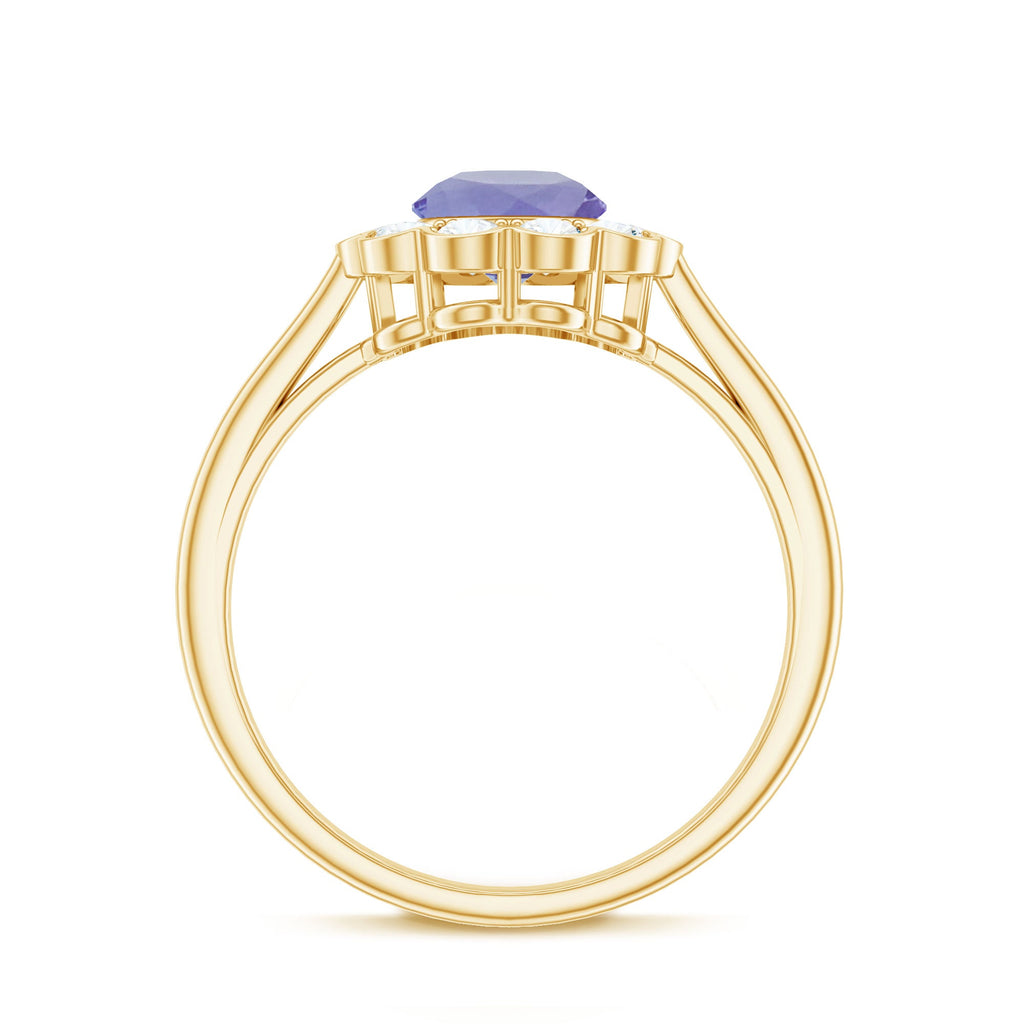Natural Tanzanite Floral Engagement Ring with Diamond Halo