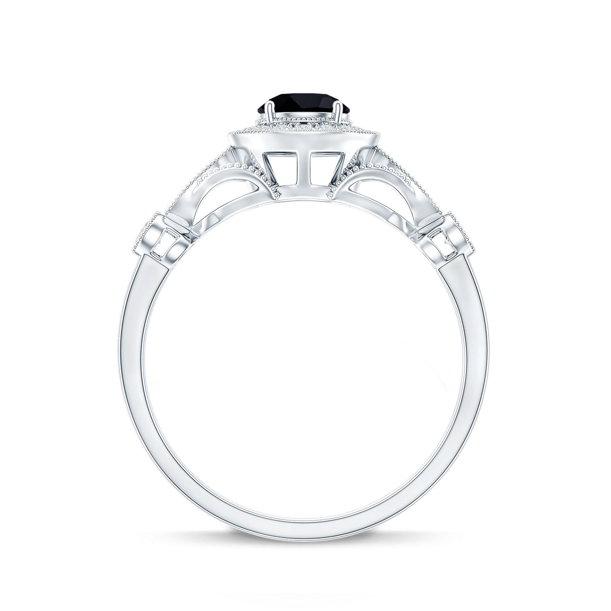 Vintage Inspired Black Onyx and Diamond Engagement Ring