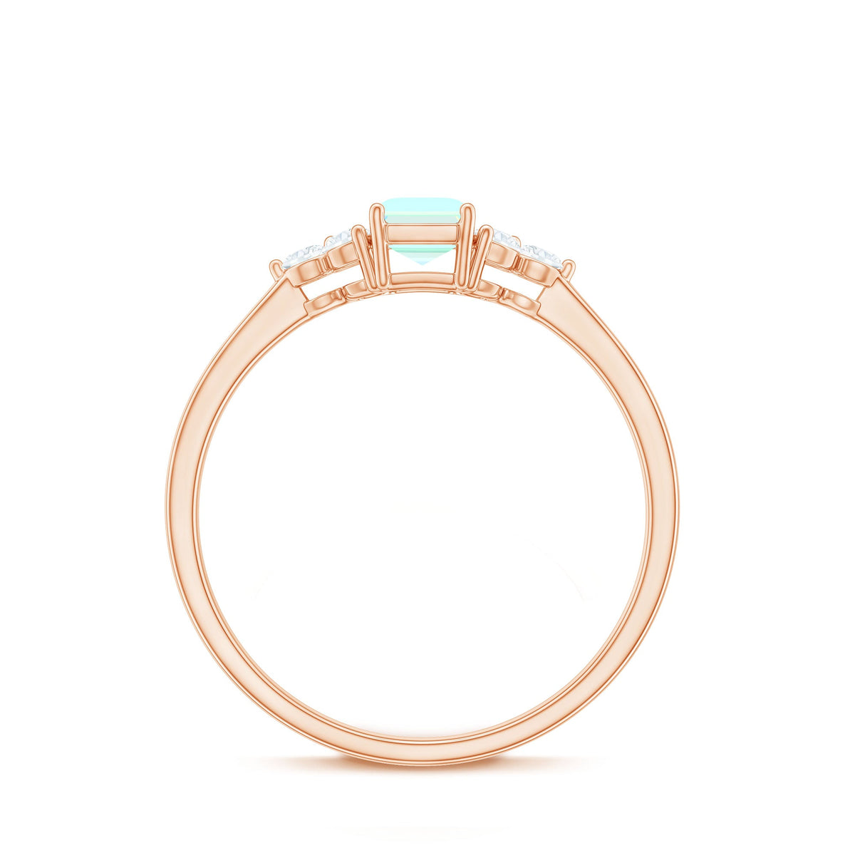 Certified Real Ethiopian Rainbow Opal Emerald Cut Engagement Ring with Diamond Trio