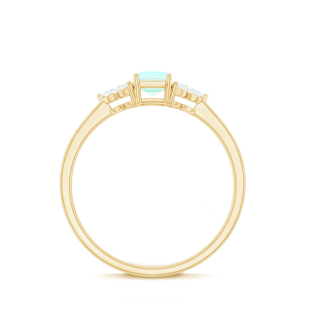 Certified Real Ethiopian Rainbow Opal Emerald Cut Engagement Ring with Diamond Trio