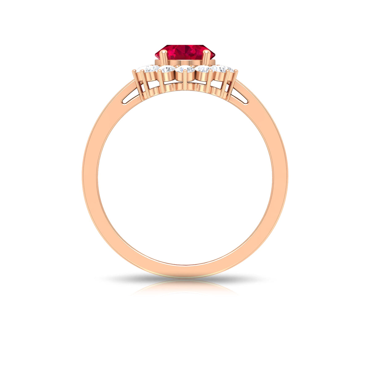 Natural 0.6 Carat Ruby Oval Engagement Ring with Diamond Halo