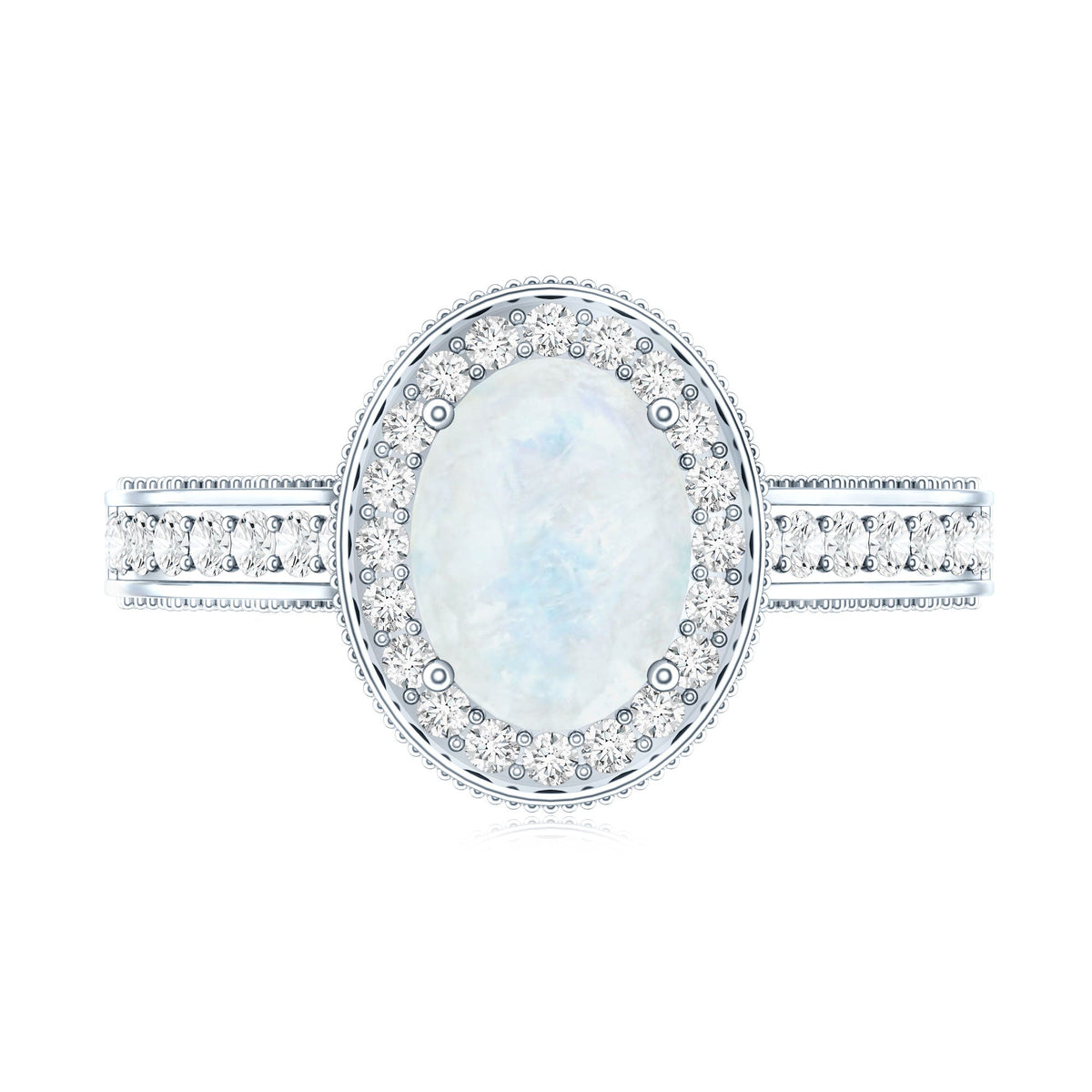 0.6 Carat Moonstone and Diamond Engagement Ring with Milgrain Details