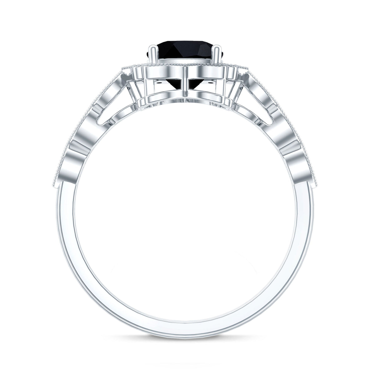 Vintage Inspired Black Onyx and Diamond Halo Engagement Ring
