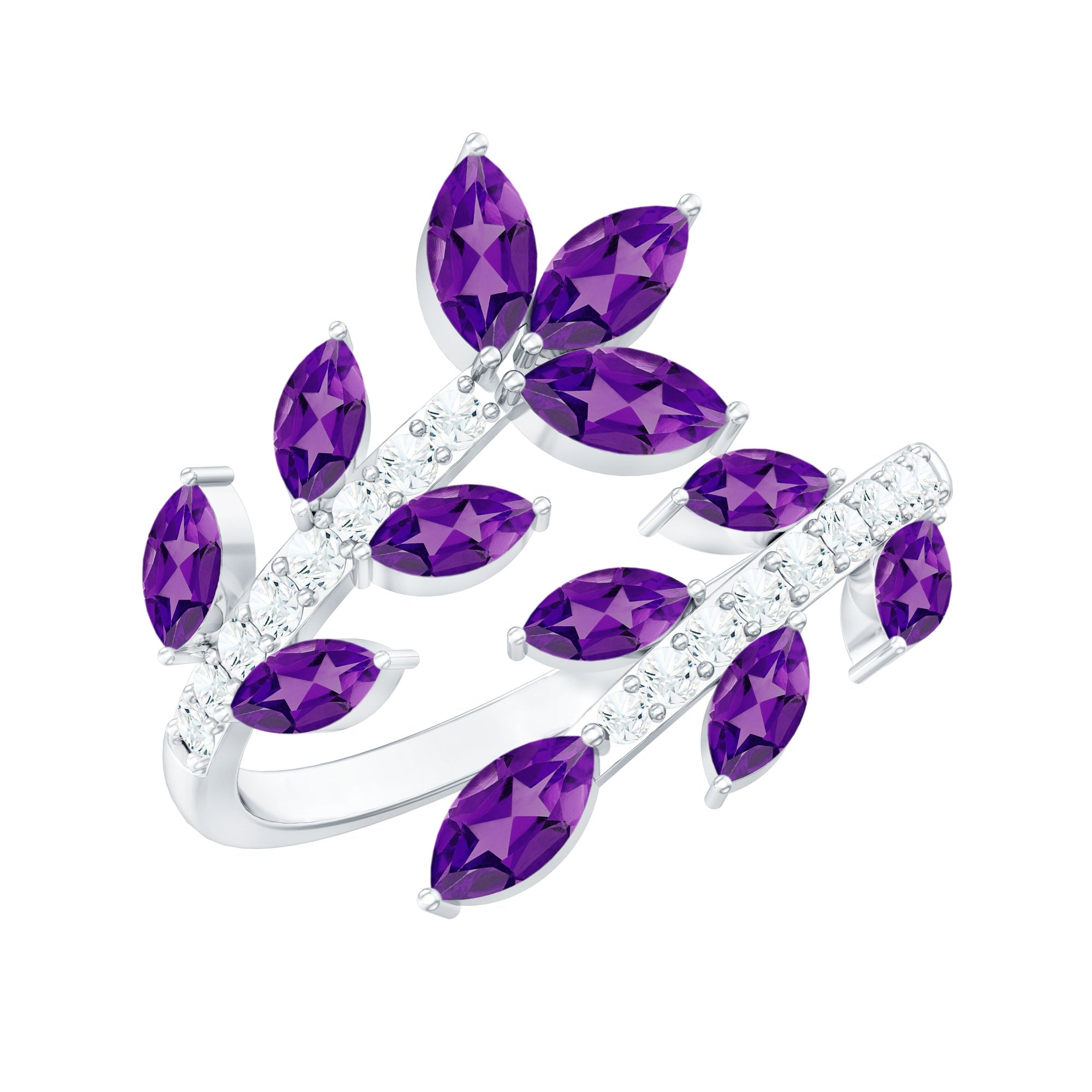 Nature Inspired Amethyst Diamond Cocktail Ring