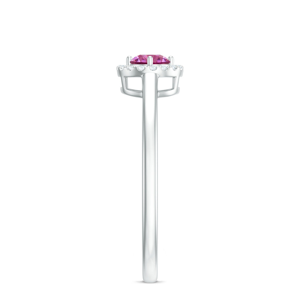 Pink Tourmaline Promise Ring with Diamond Halo
