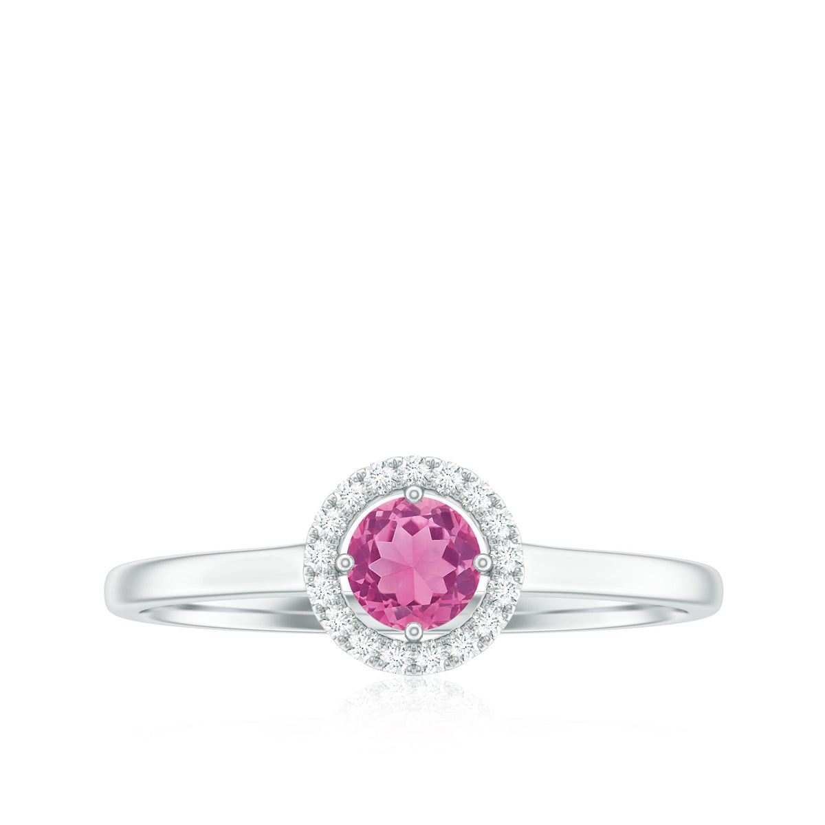 Pink Tourmaline Promise Ring with Diamond Halo