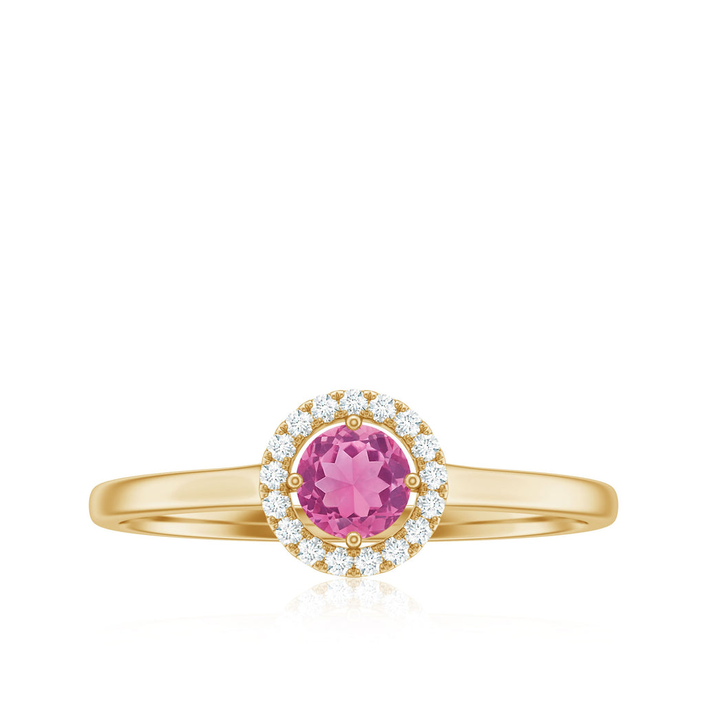 Pink Tourmaline Promise Ring with Diamond Halo