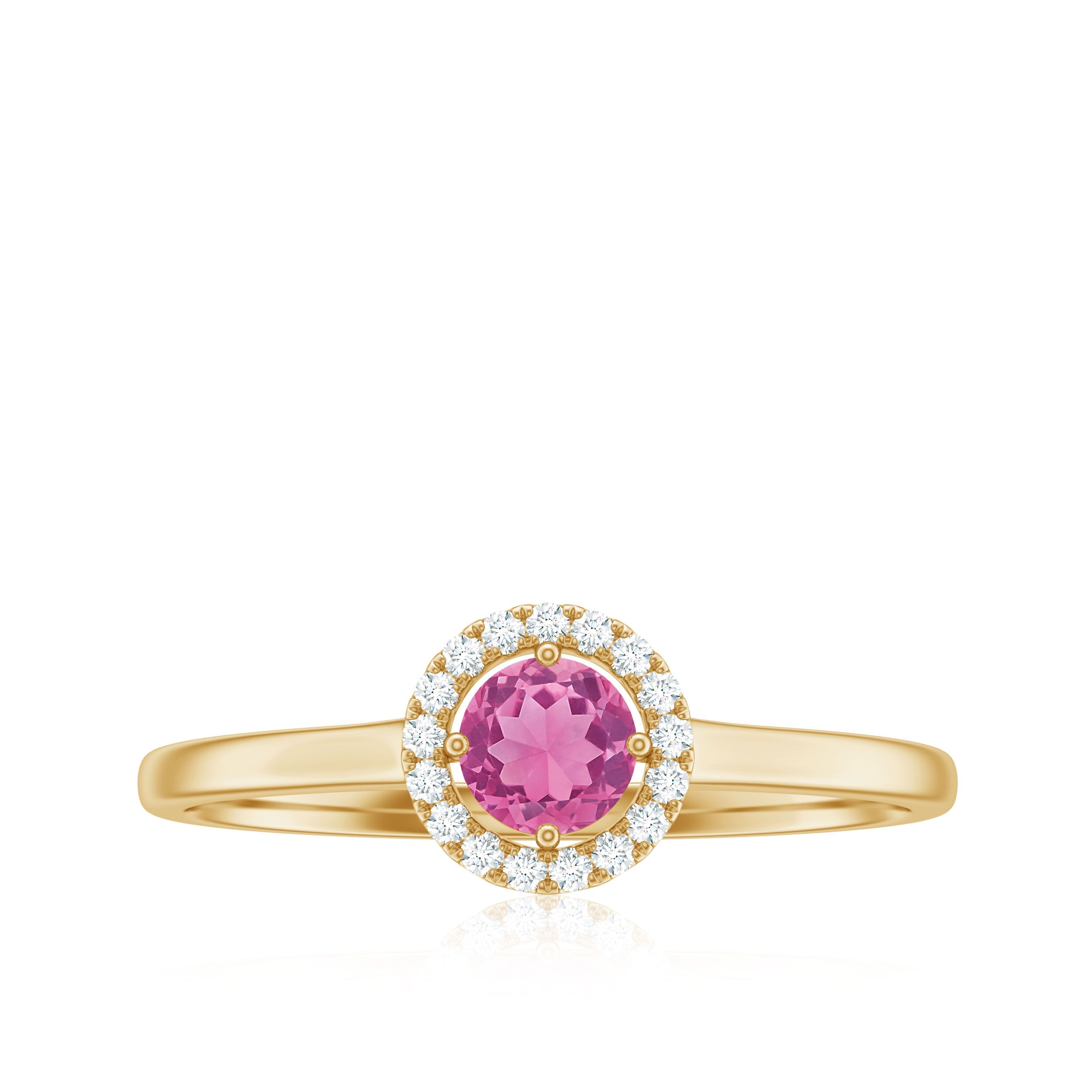 Pink Tourmaline Promise Ring with Diamond Halo
