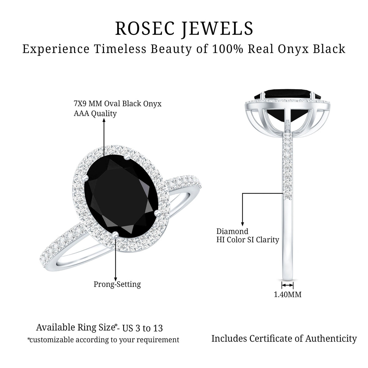 1.7 Carat Oval Cut Black Onyx Diamond Engagement Ring with Certificate