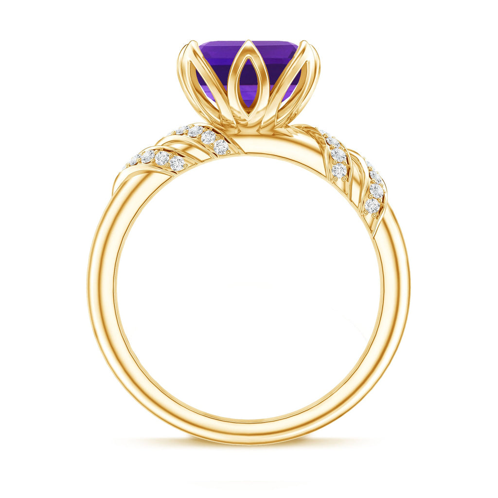 Vintage Looking 3 Carat Amethyst Asscher Cut Engagement Ring with Diamond