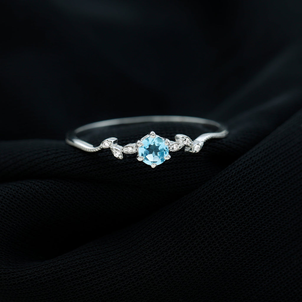 Round Aquamarine Diamond Nature Inspired Promise Ring
