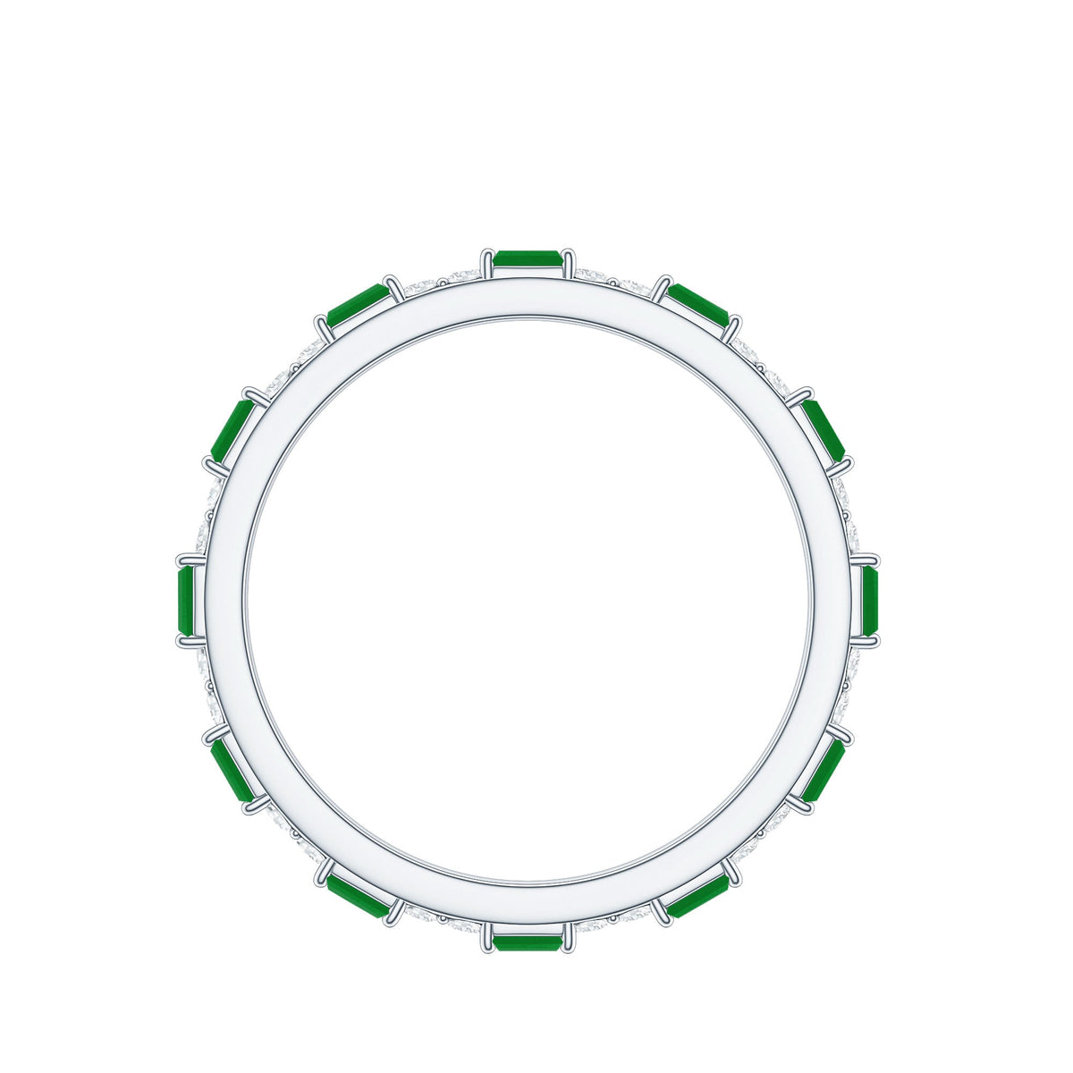 Natural Baguette Emerald Diamond Eternity Ring in East West Style