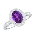 Natural 1 Carat Amethyst Oval Engagement Ring with Moissanite Halo