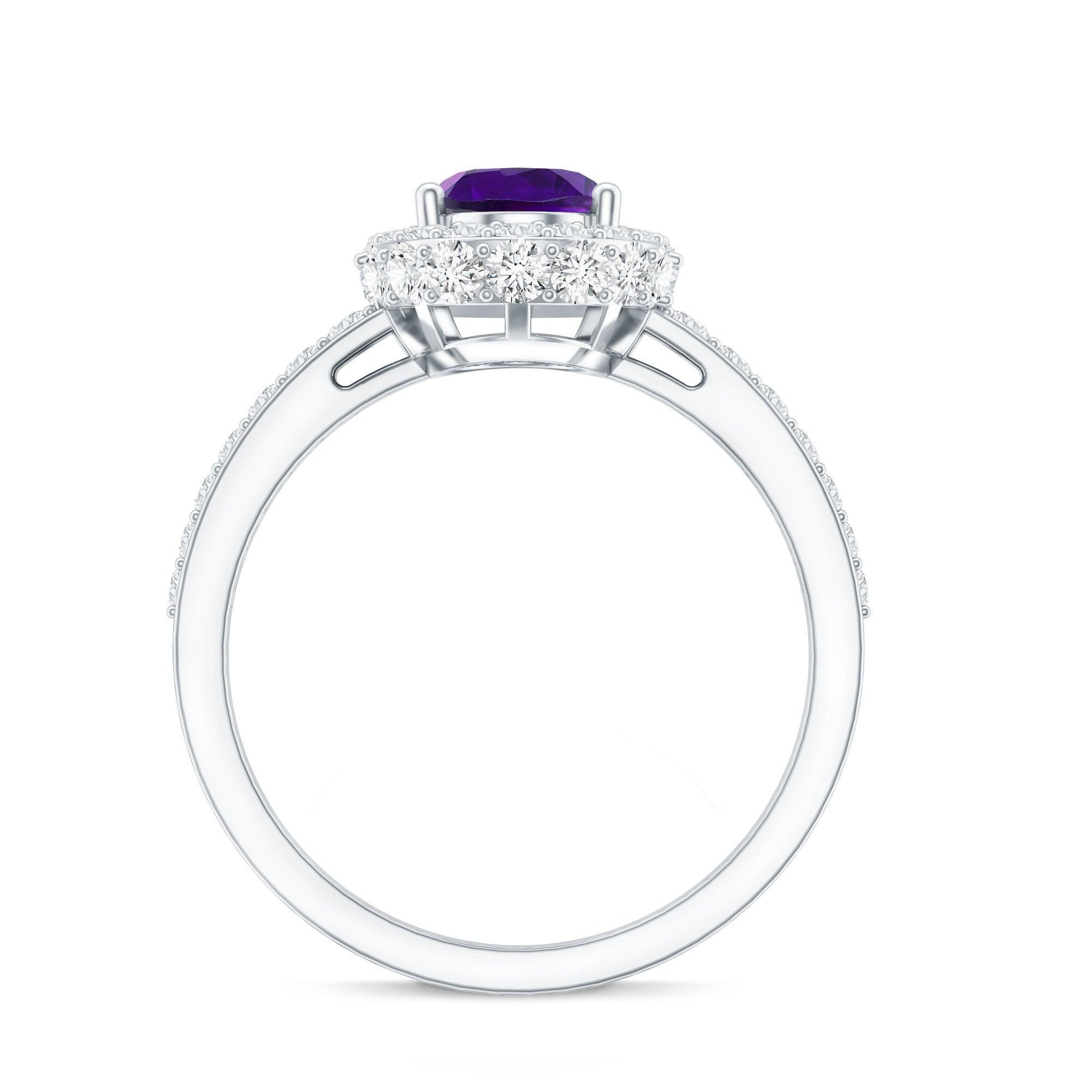 Natural 1 Carat Amethyst Oval Engagement Ring with Moissanite Halo
