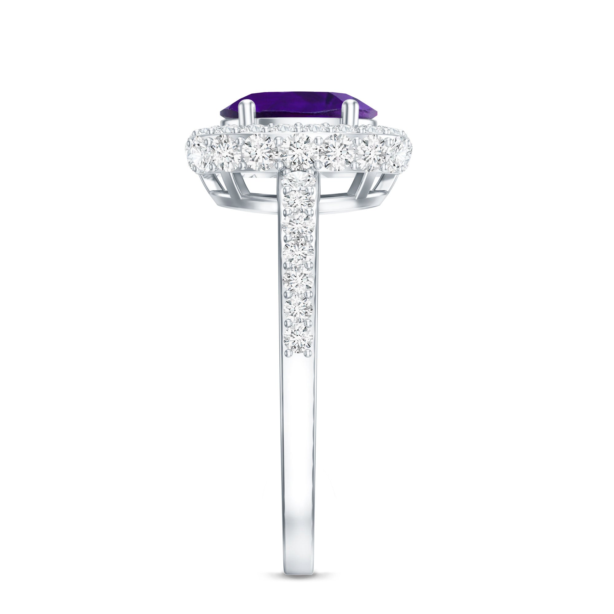 Natural 1 Carat Amethyst Oval Engagement Ring with Moissanite Halo