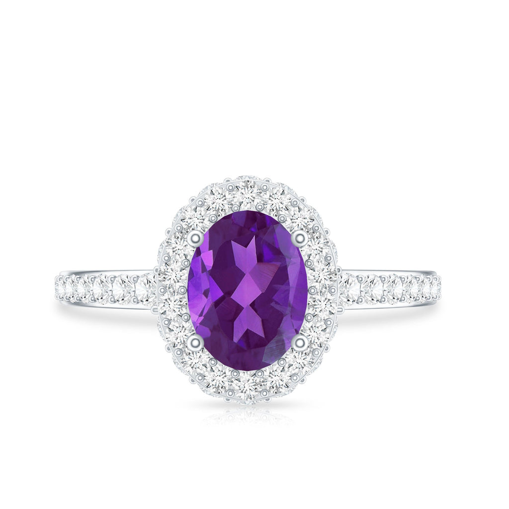 Natural 1 Carat Amethyst Oval Engagement Ring with Moissanite Halo