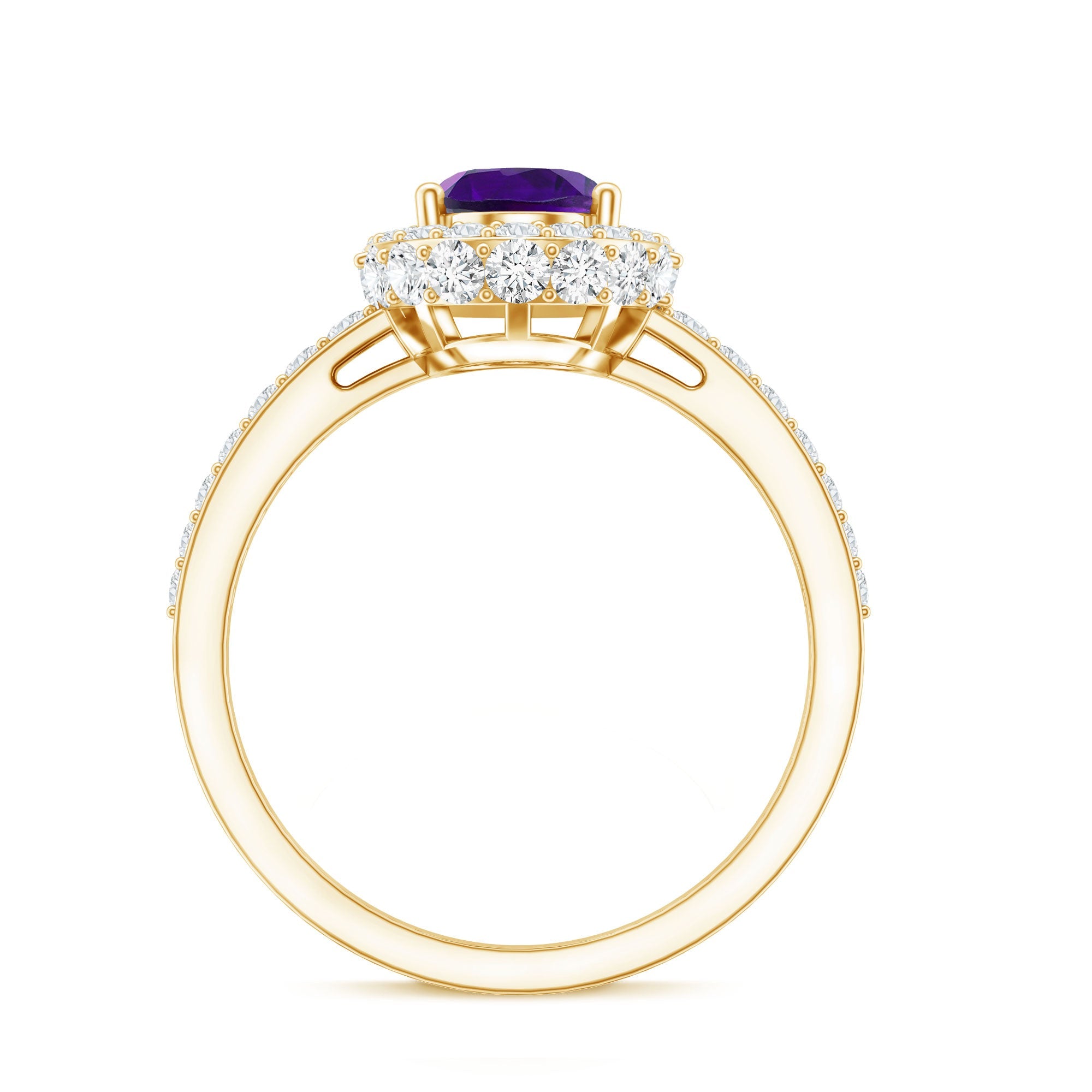 Natural 1 Carat Amethyst Oval Engagement Ring with Moissanite Halo