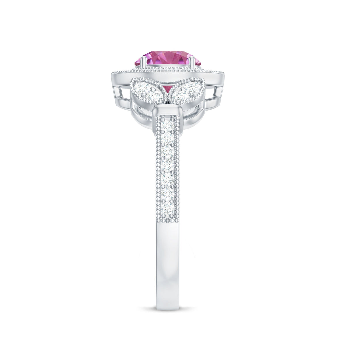 Pink Tourmaline Vintage Style Engagement Ring with Diamond