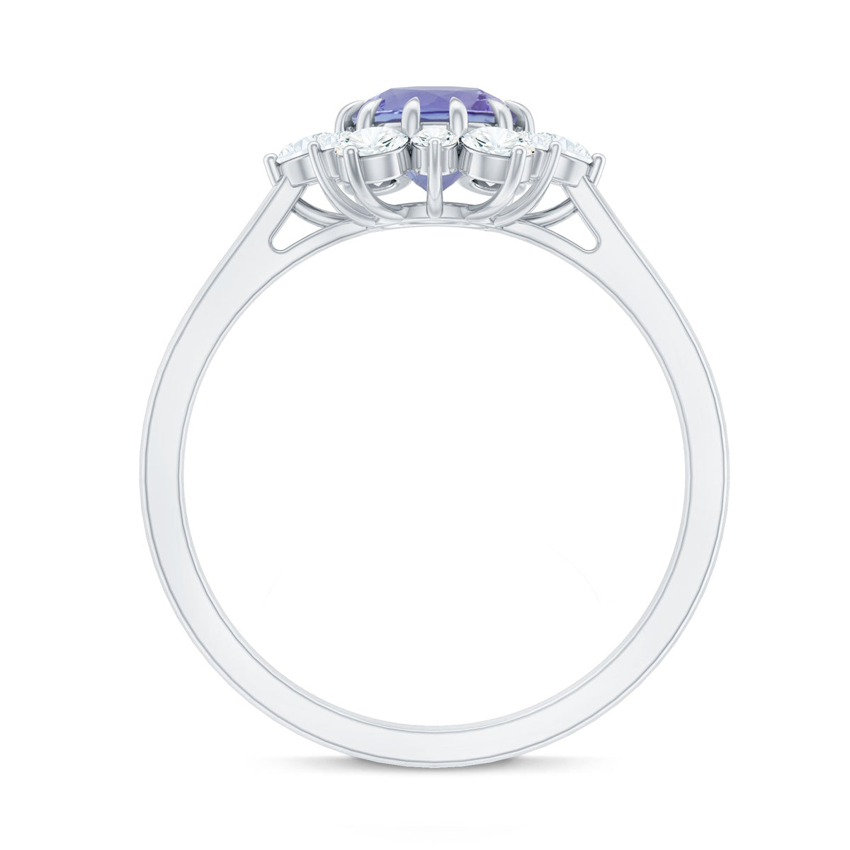 Natural Tanzanite and Diamond Engagement Ring with Claw Setting
