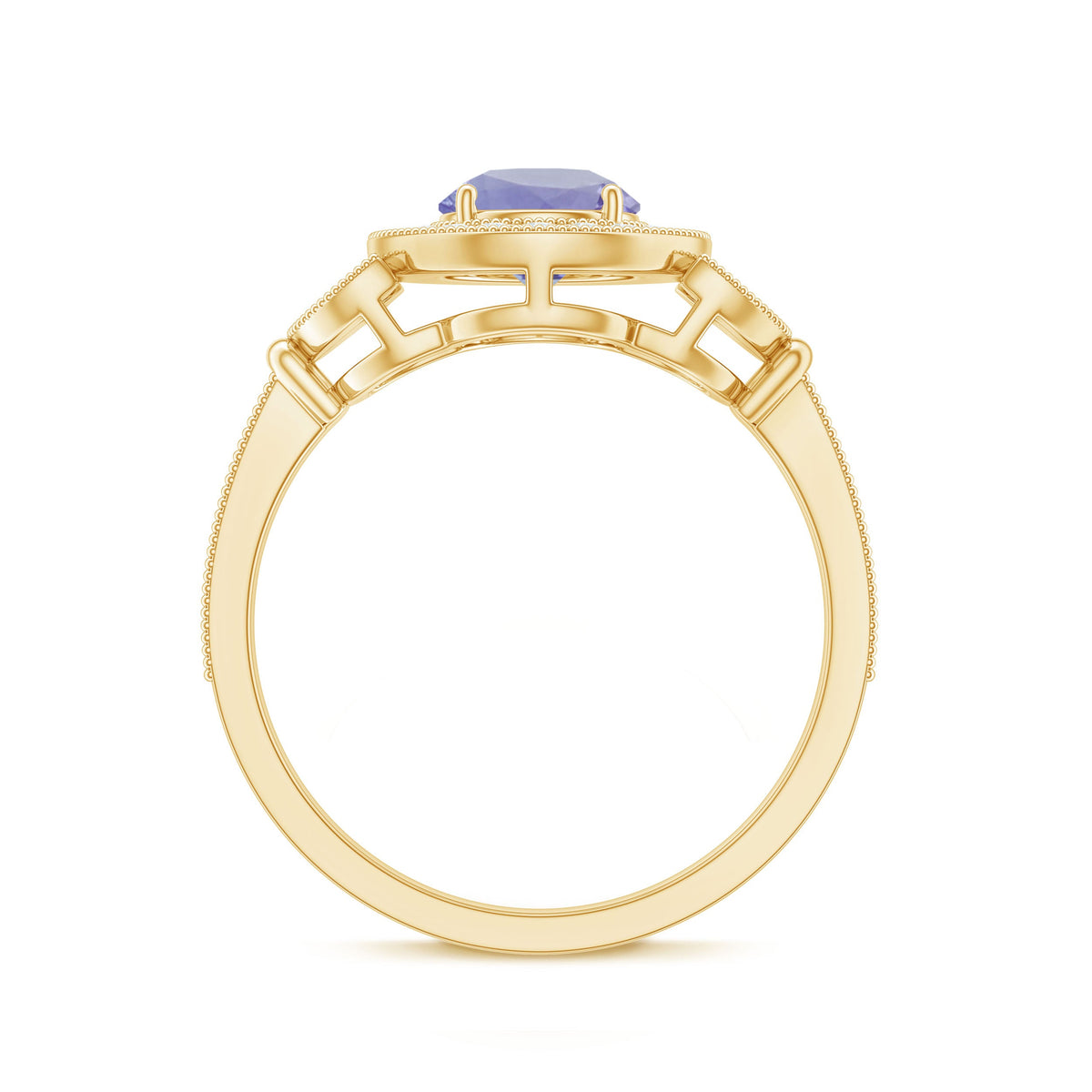 Real Tanzanite Retro Engagement Ring with Diamond Halo