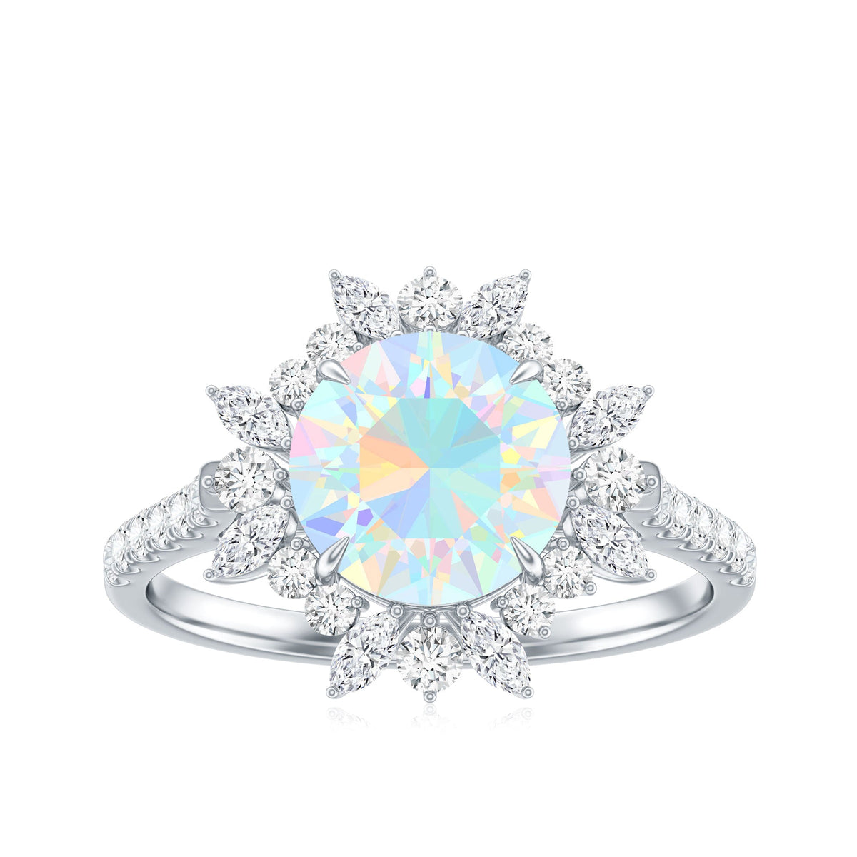 Natural 2 Carat Opalescent Halo Engagement Ring with Moissanite