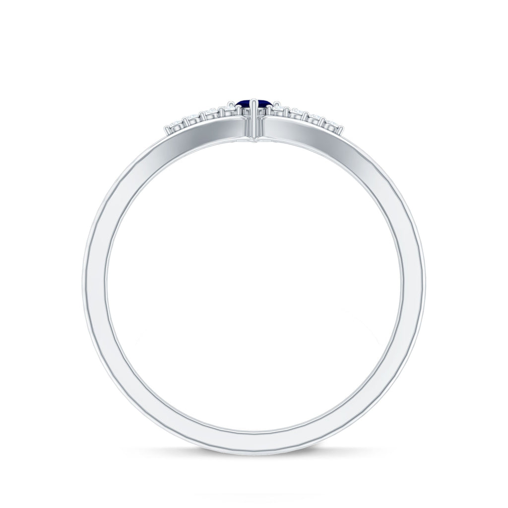 Natural Marquise Blue Sapphire Chevron Enhancer Ring with Diamond
