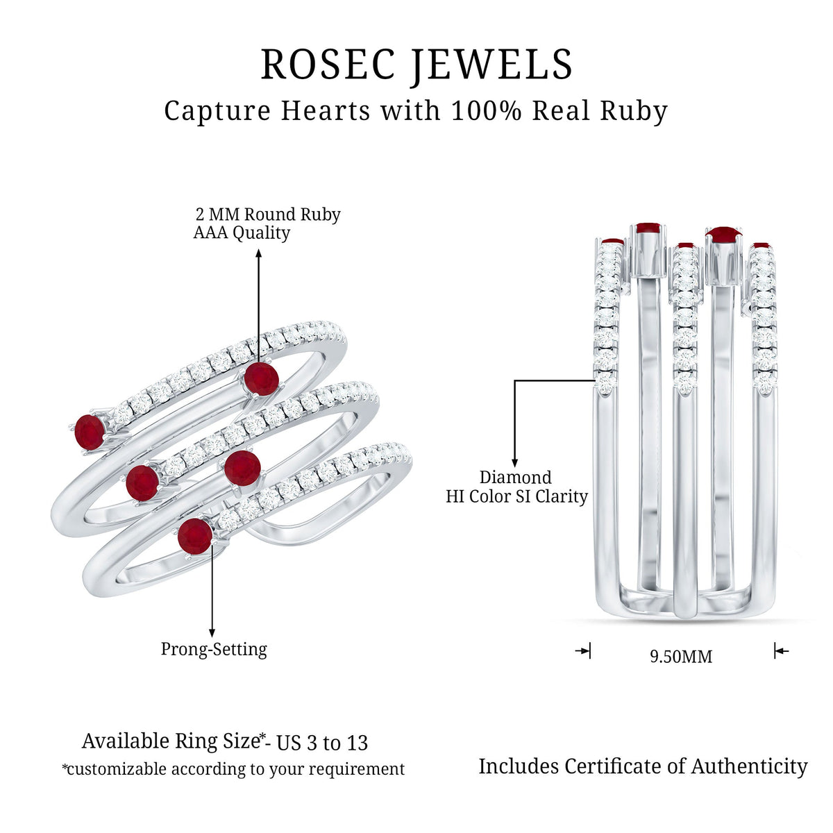 Natural Ruby Diamond Cocktail Wrap Ring for Women