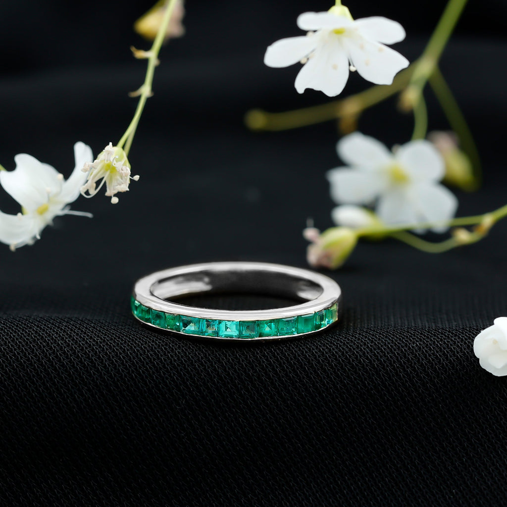 Real Emerald Princess Cut Half Eternity Ring