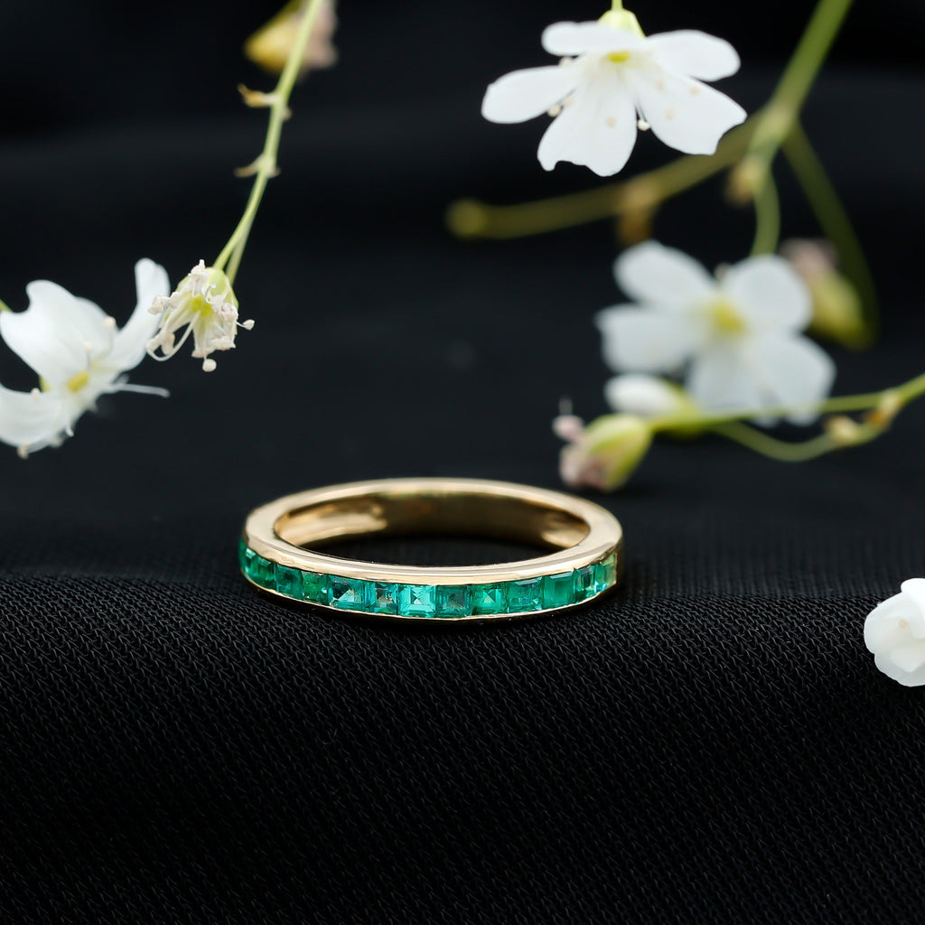 Real Emerald Princess Cut Half Eternity Ring