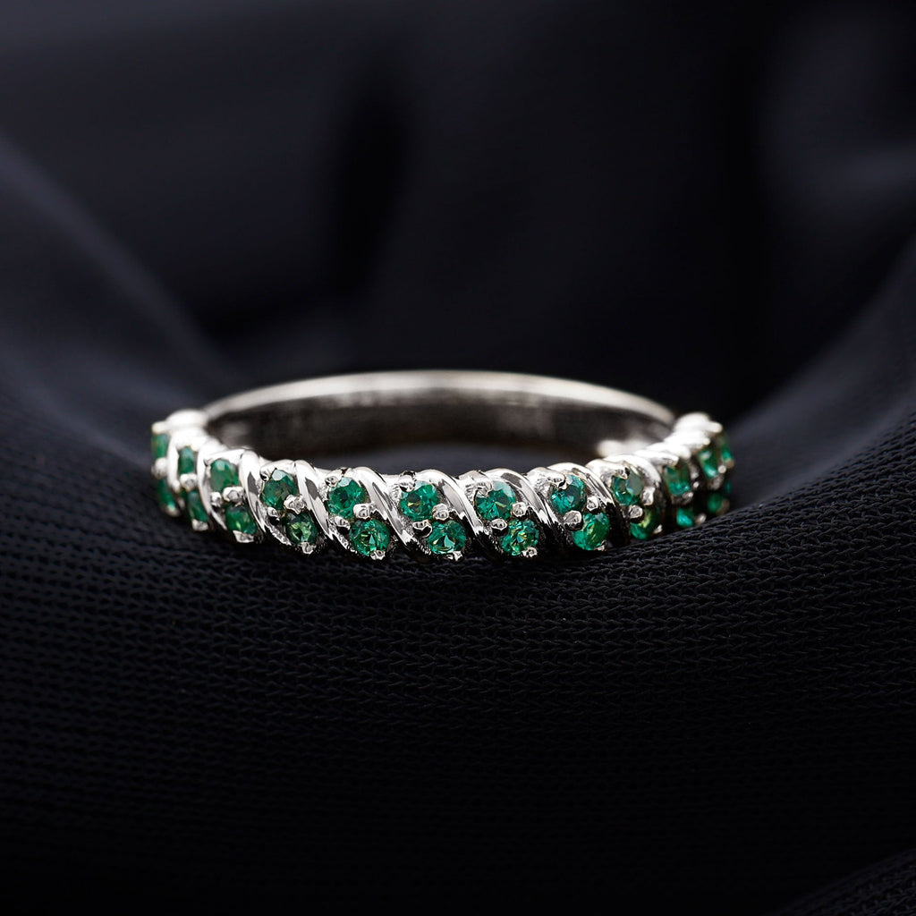 Certified Lab Grown Emerald Half Eternity Anniversary Band