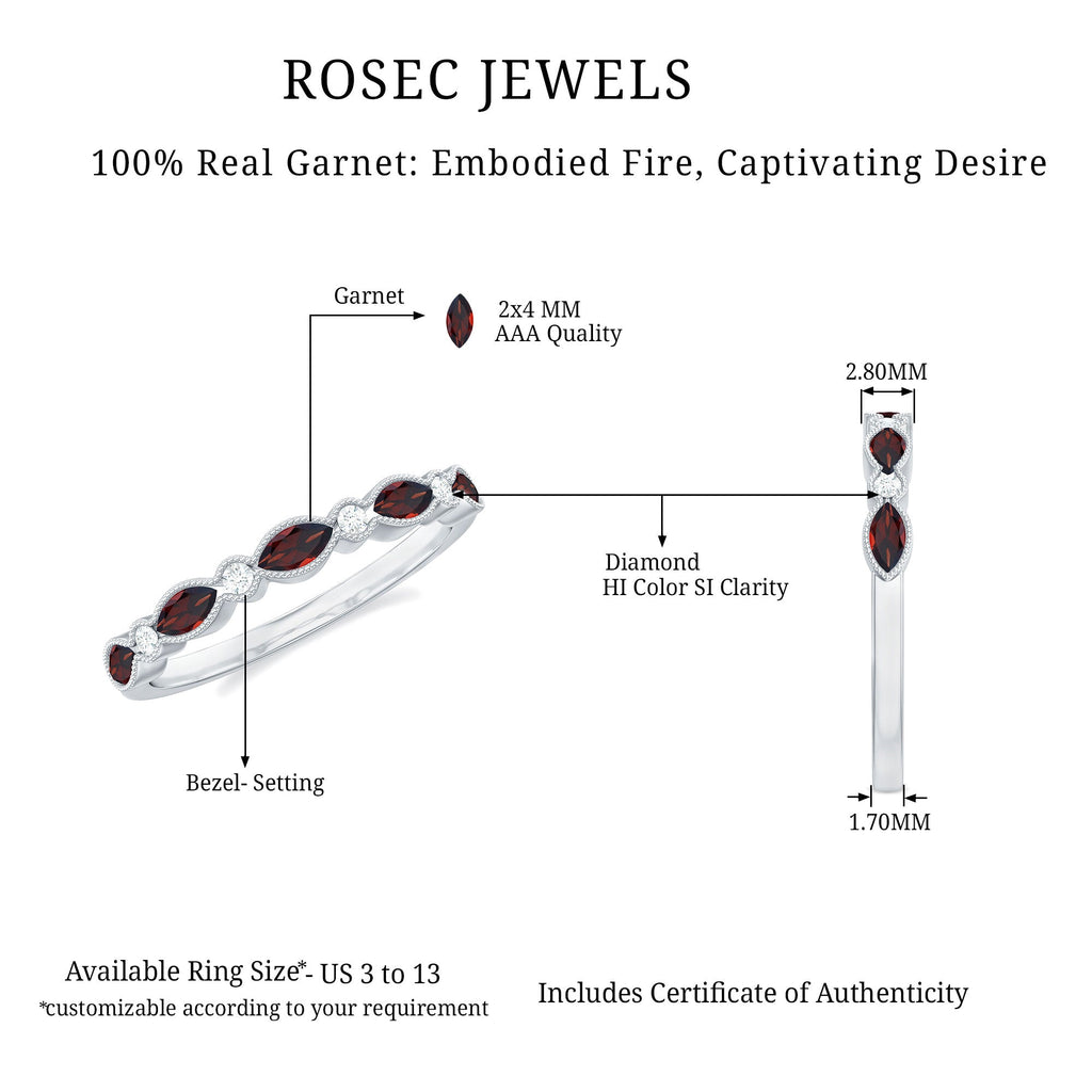 Natural Marquise Garnet Diamond Half Eternity Ring for Anniversary