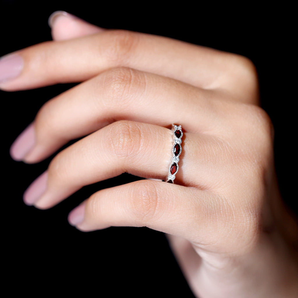 Natural Marquise Garnet Diamond Half Eternity Ring for Anniversary