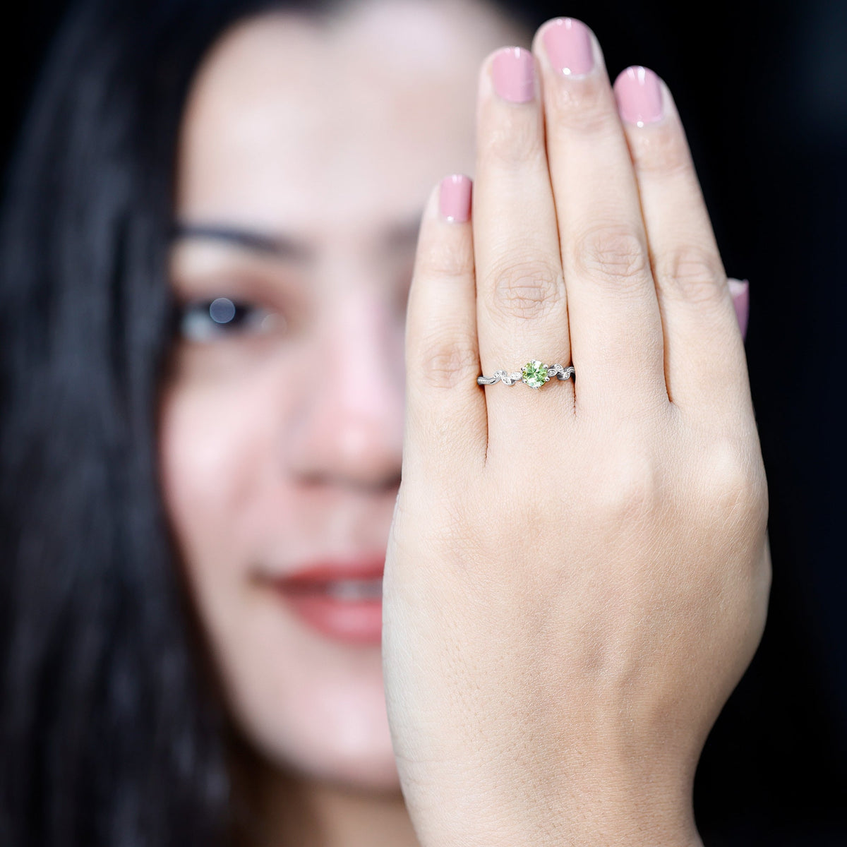 Peridot and Diamond Promise Ring with Beaded Detailing